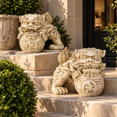 Guardians of Tranquility: Atco Pair Asian/Eastern Display Sculpture Statue