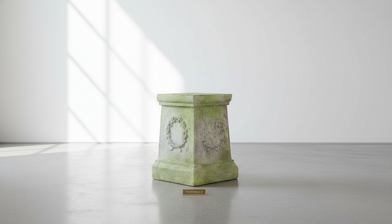 Handcrafted Wreath Pedestal Sculpture – White Moss Finish