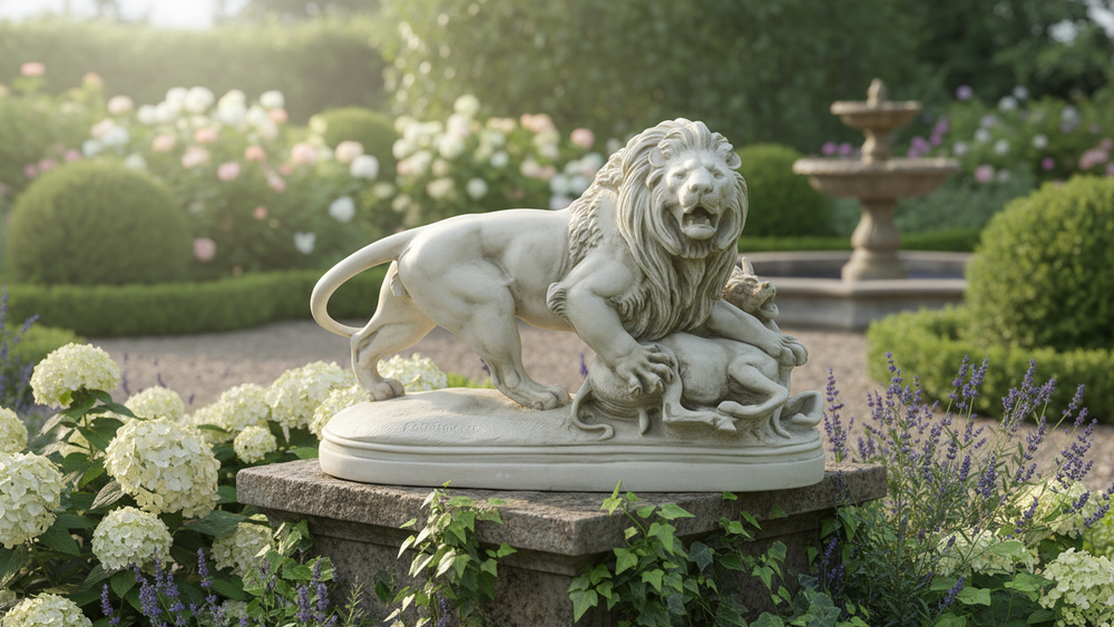 Harmony Animal Sculpture  Elegant Lion and Lamb Display