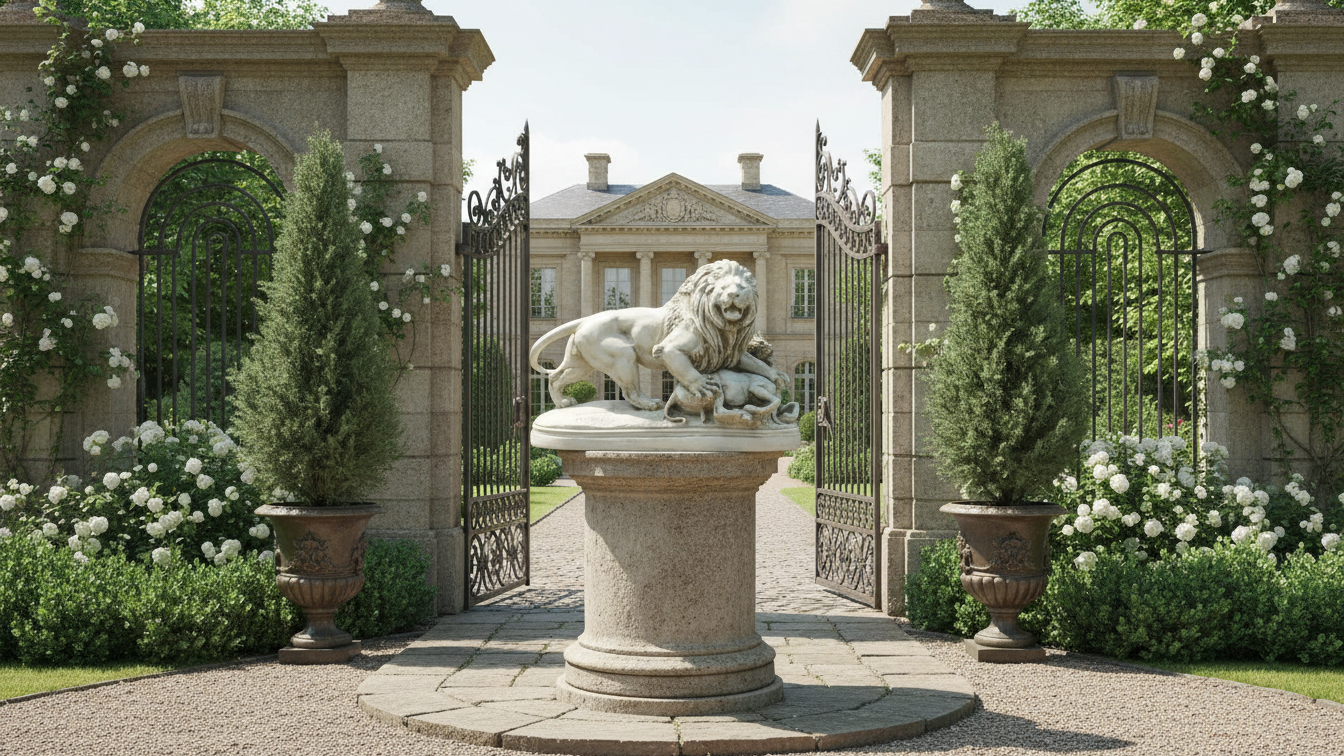 Harmony of Lion and Lamb  Classic Animal Sculpture Décor