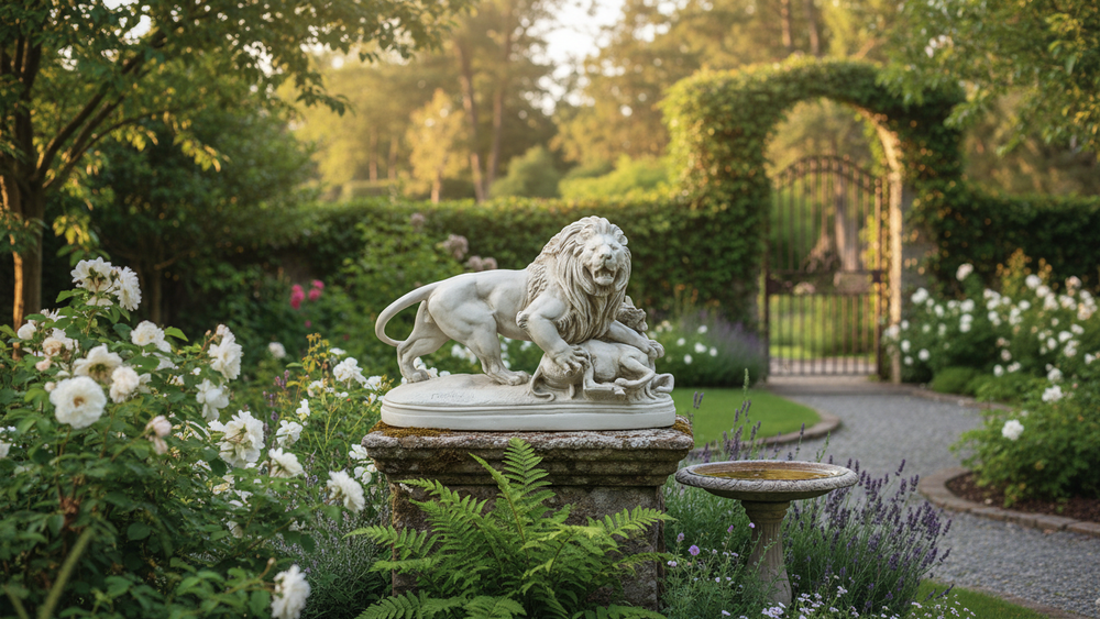 Harmony of Lion and Lamb  Handcrafted Animal Sculpture