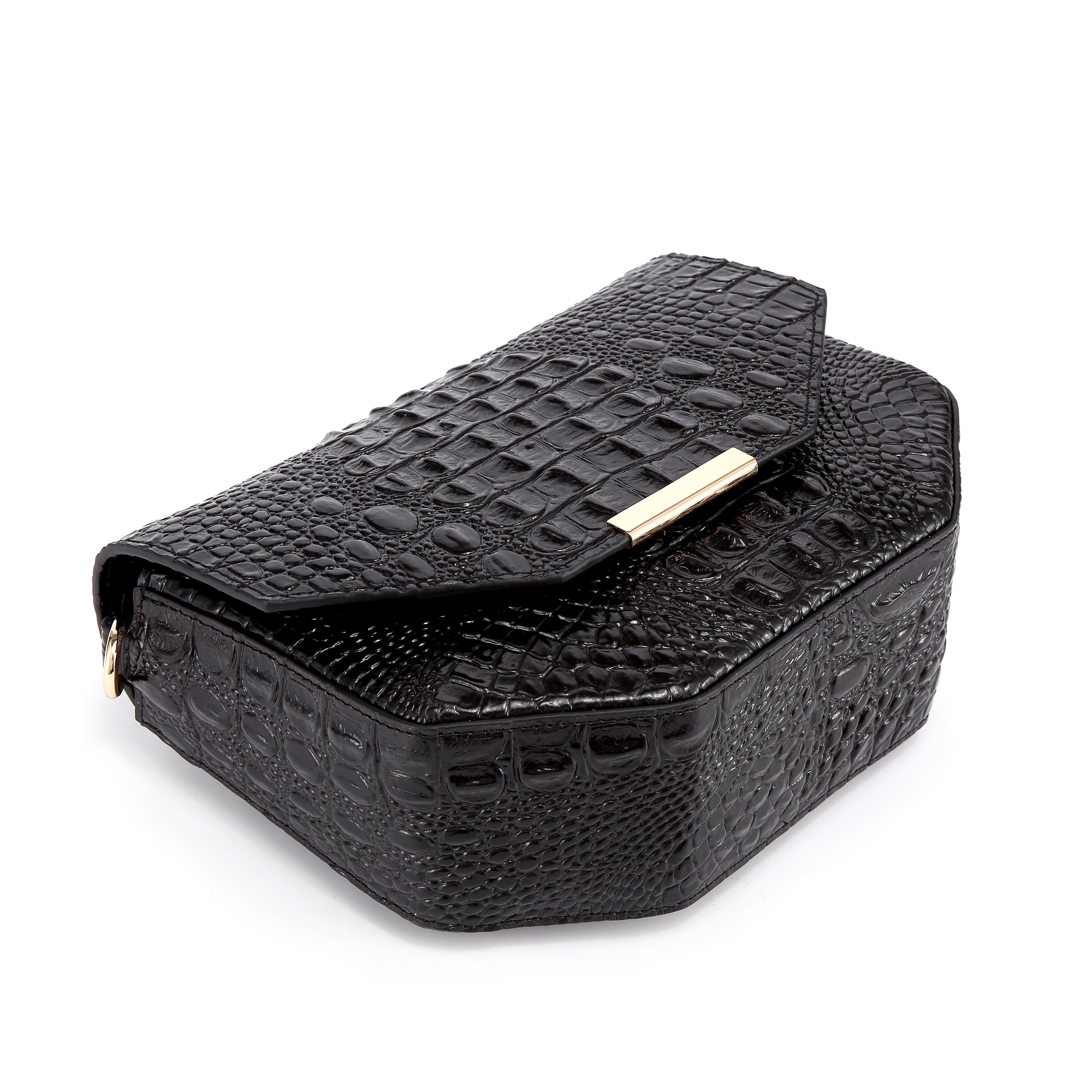  Faye Embossed Leather Handbag/ Crossbody bag: Black, crossbody bag, XoticBrands Home Decor