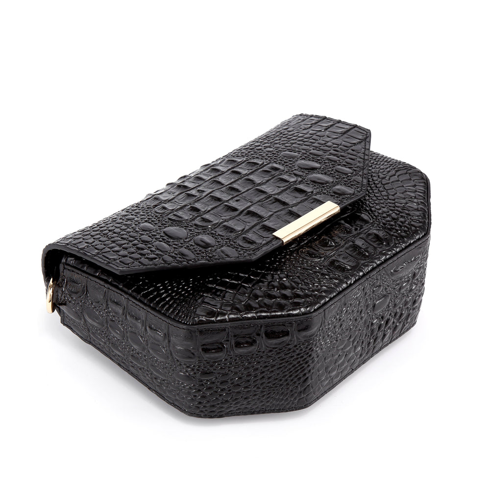  Faye Embossed Leather Handbag/ Crossbody bag: Black, crossbody bag, XoticBrands Home Decor