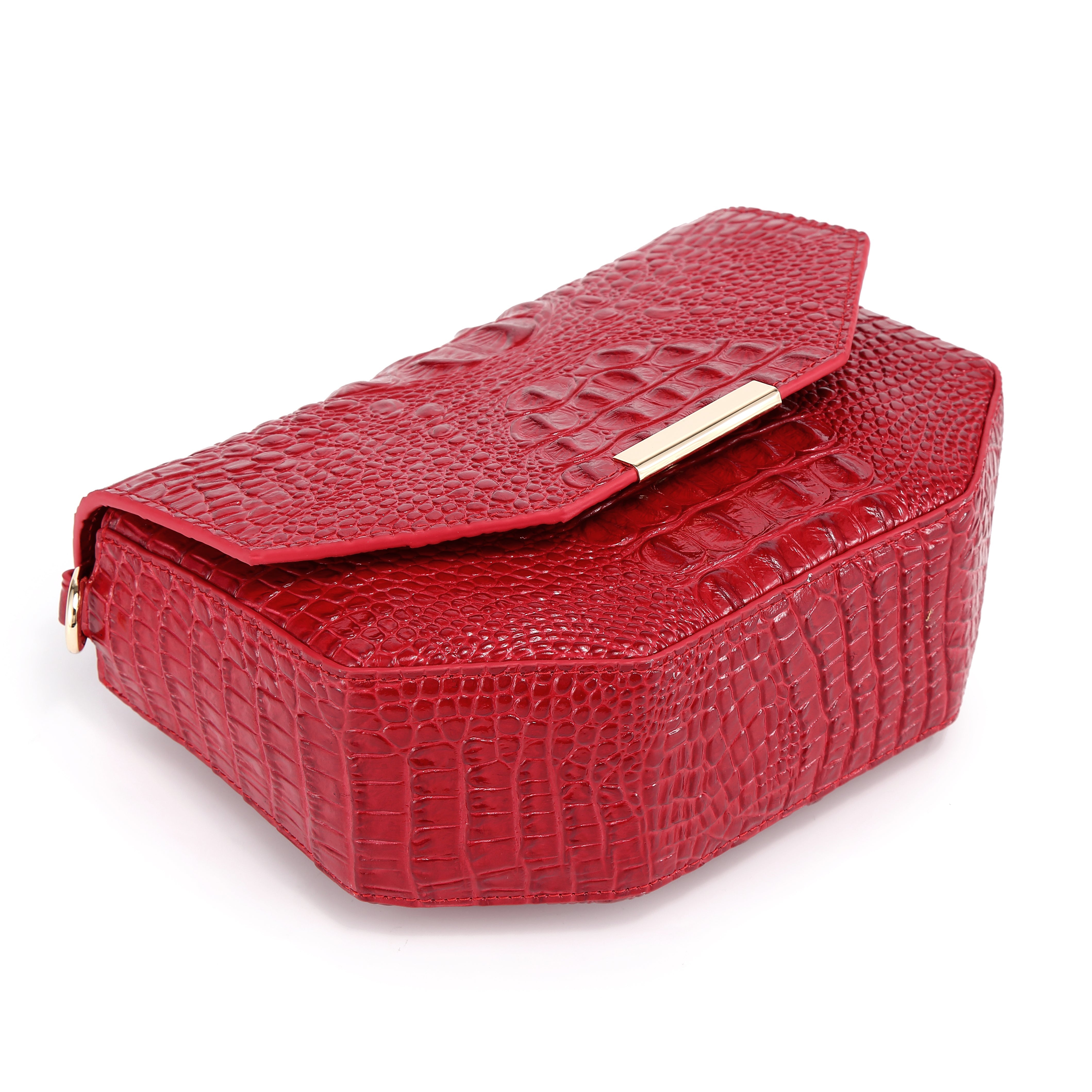  Faye Embossed Leather Handbag/ Crossbody bag: Red, crossbody bag, XoticBrands Home Decor