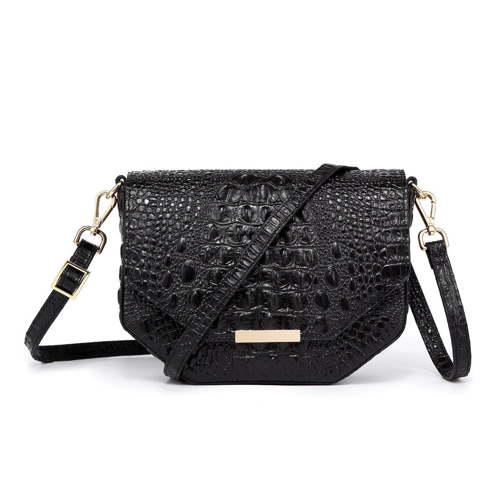  Faye Embossed Leather Handbag/ Crossbody bag: Black, crossbody bag, XoticBrands Home Decor