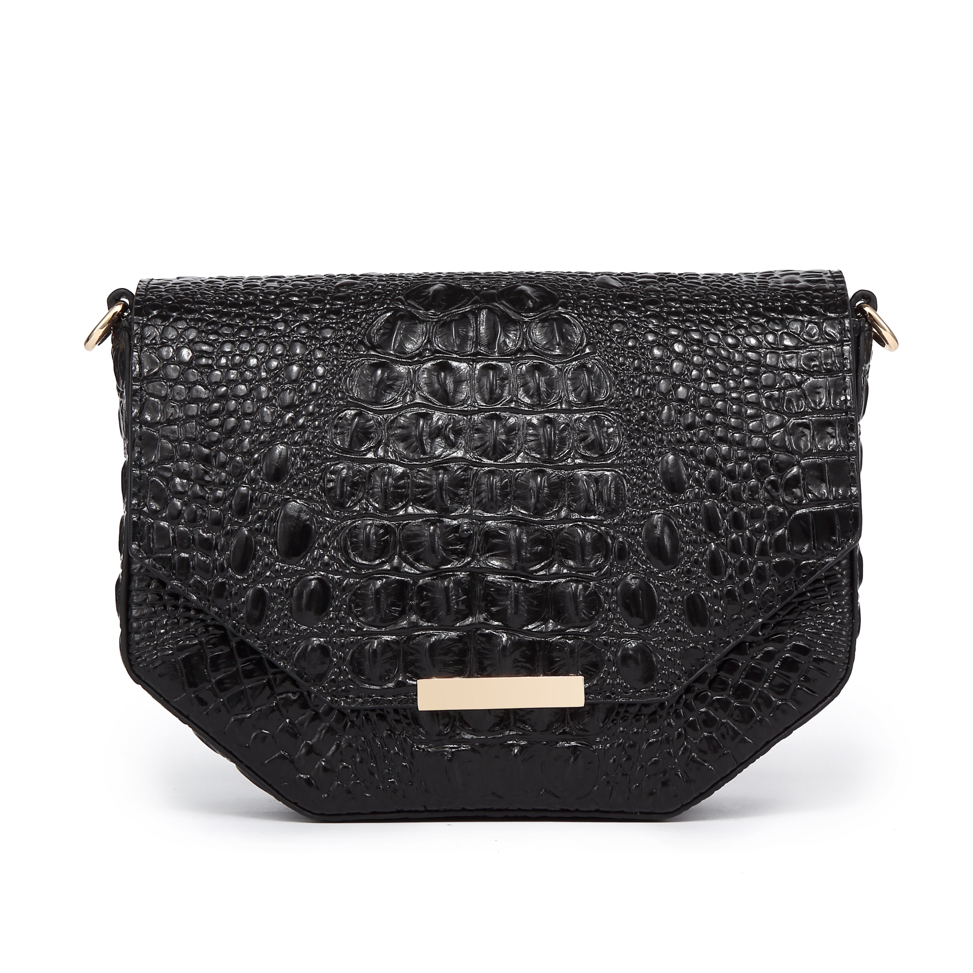  Faye Embossed Leather Handbag/ Crossbody bag: Black, crossbody bag, XoticBrands Home Decor