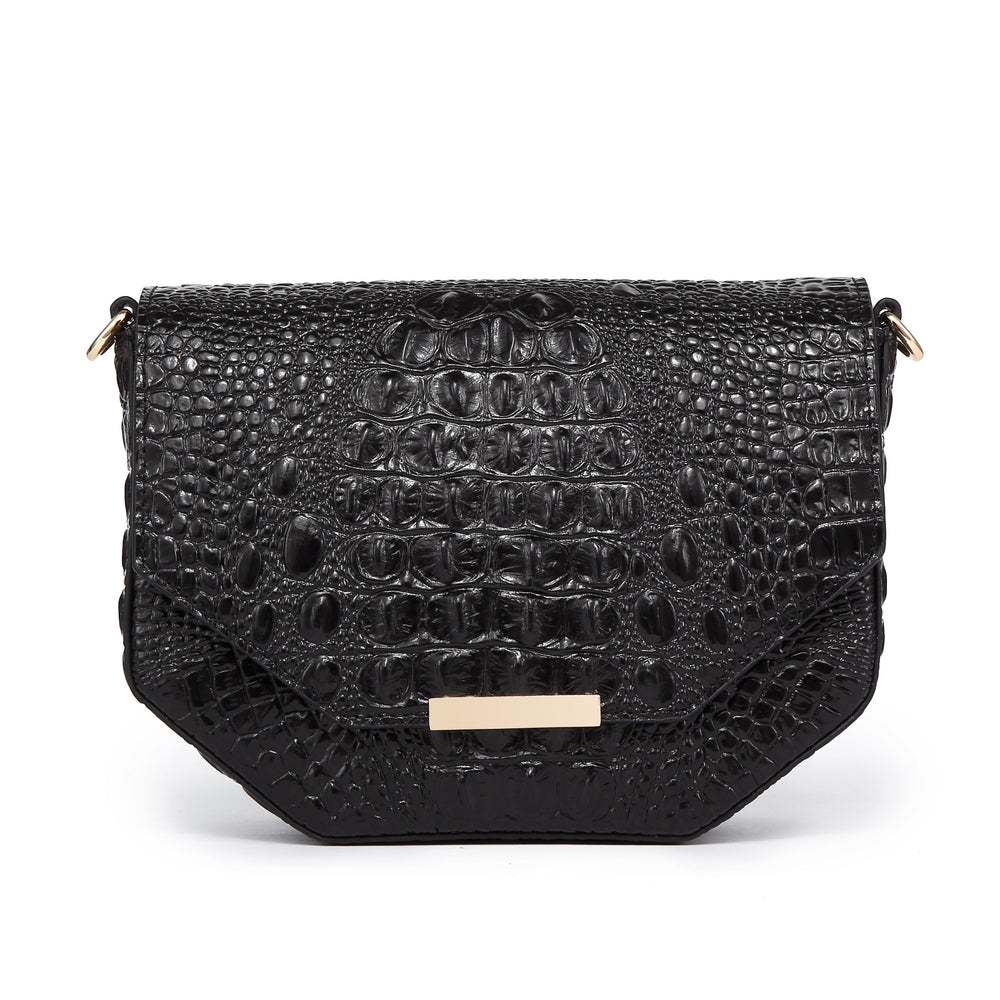  Faye Embossed Leather Handbag/ Crossbody bag: Black, crossbody bag, XoticBrands Home Decor