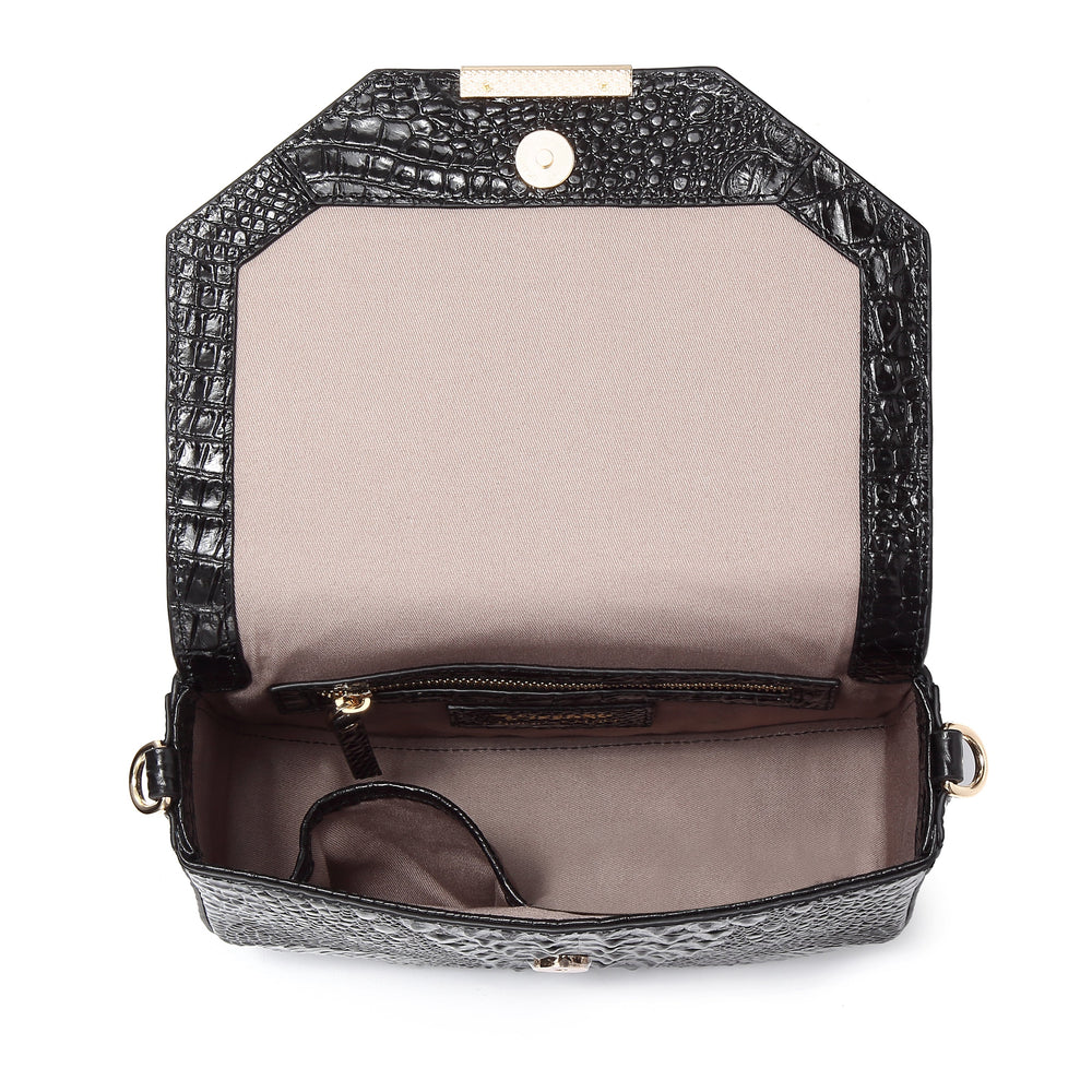  Faye Embossed Leather Handbag/ Crossbody bag: Black, crossbody bag, XoticBrands Home Decor