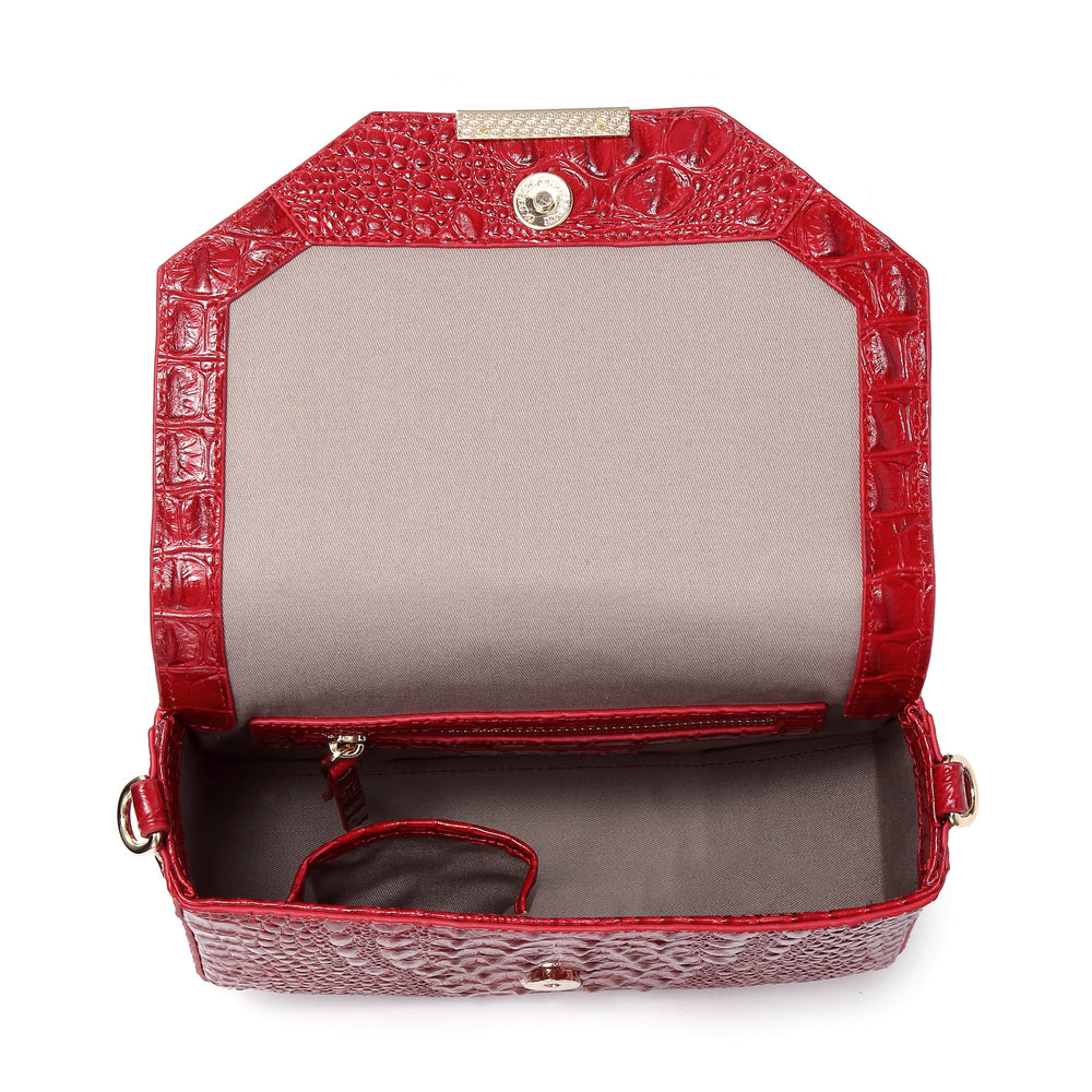  Faye Embossed Leather Handbag/ Crossbody bag: Red, crossbody bag, XoticBrands Home Decor