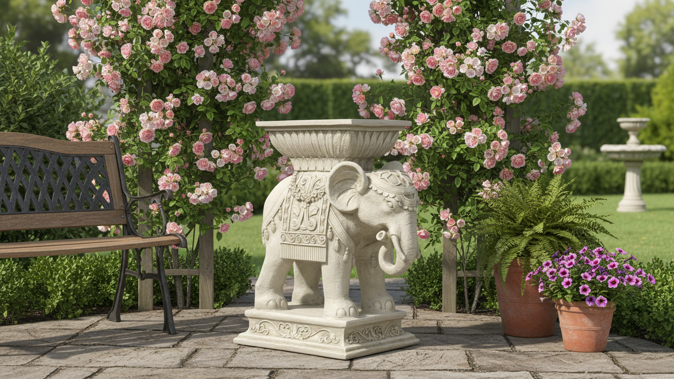 Indian Elephant Pedestal Statue – Elegant 18" Garden Sculpture