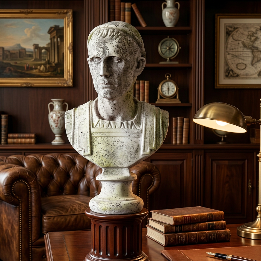 Julius Caesar Bust Sculpture (White Moss) — A Sculptural Accent with Timeless Character