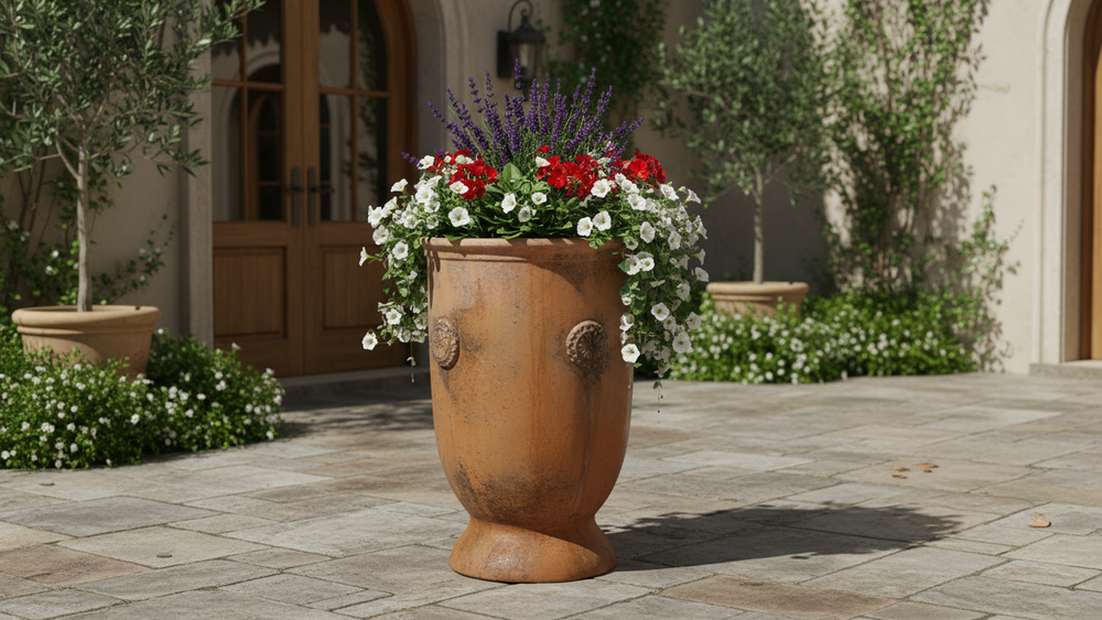 Large Garden Planter – French Anduze Autumn Rose Outdoor Sculpture