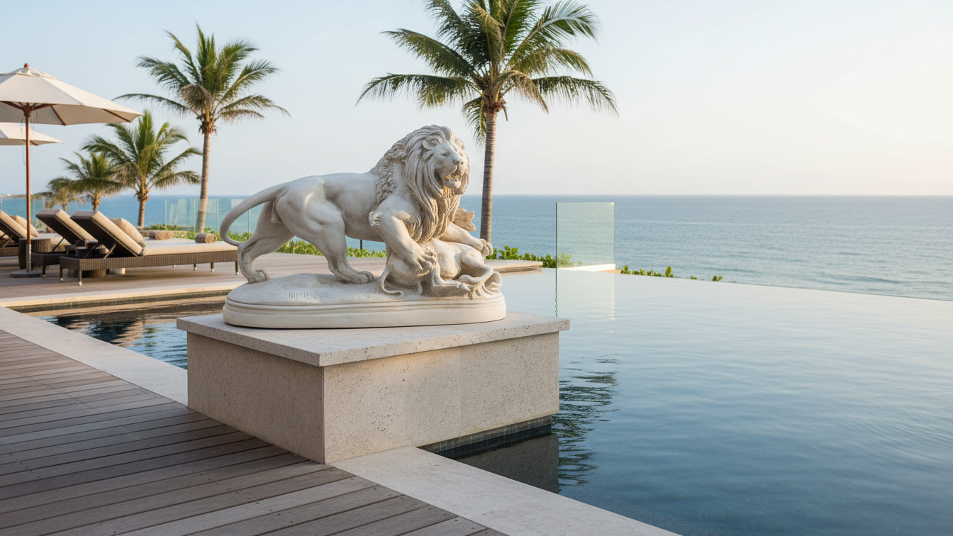 Lion and Lamb Statue  Handcrafted Harmony Garden Sculpture