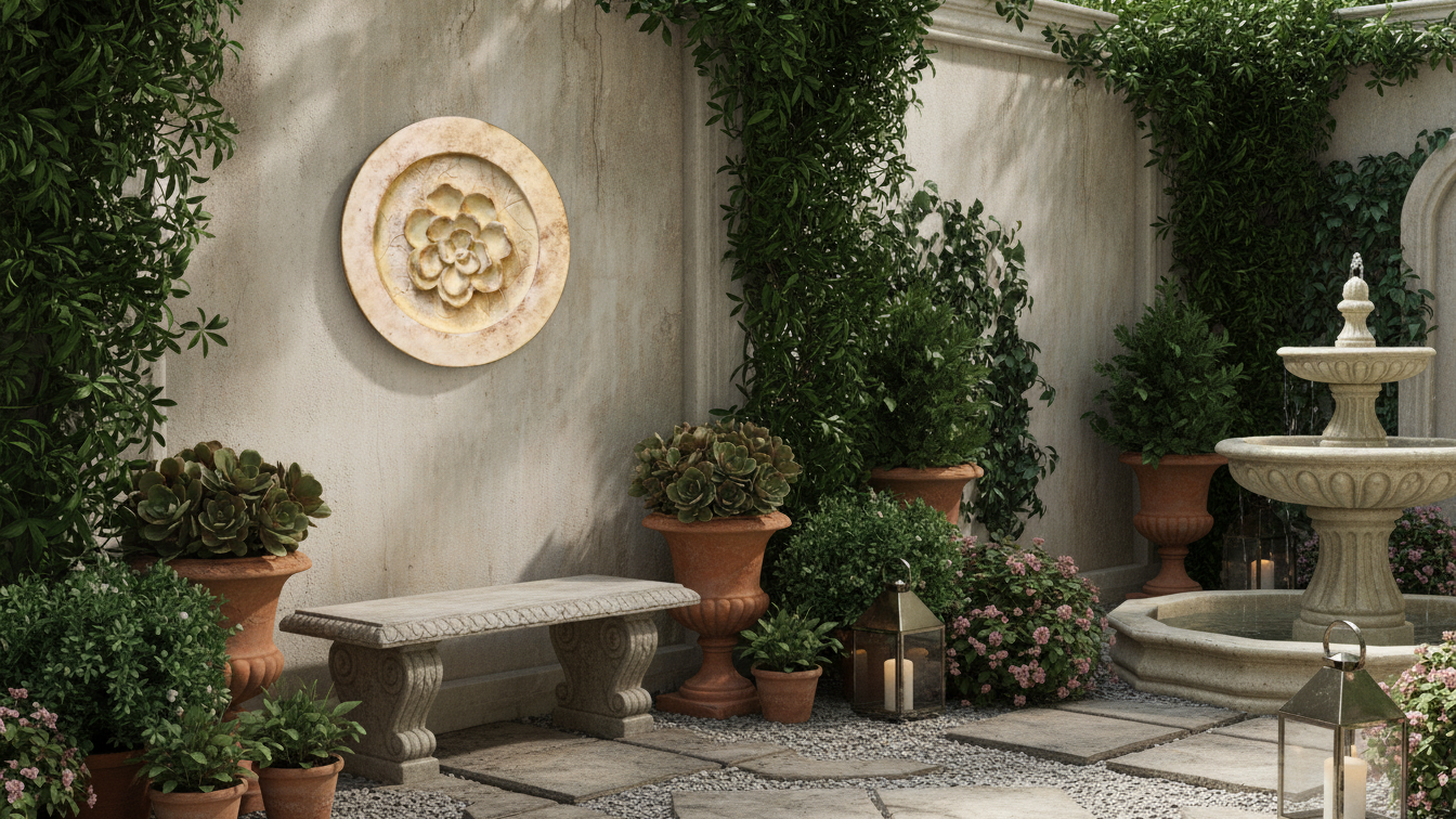 Magnolia Round Wall Plaque  Handcrafted 12Inch Fiberstone Sculpture for Elegant Interiors