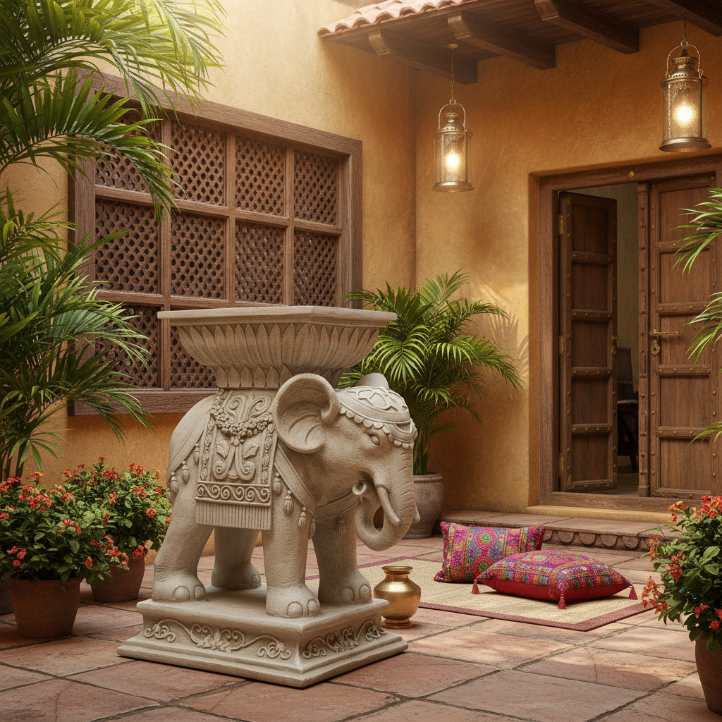 Majestic Beauty: Elephant Indian Pedestal - Garden Animal Statue Sculpture