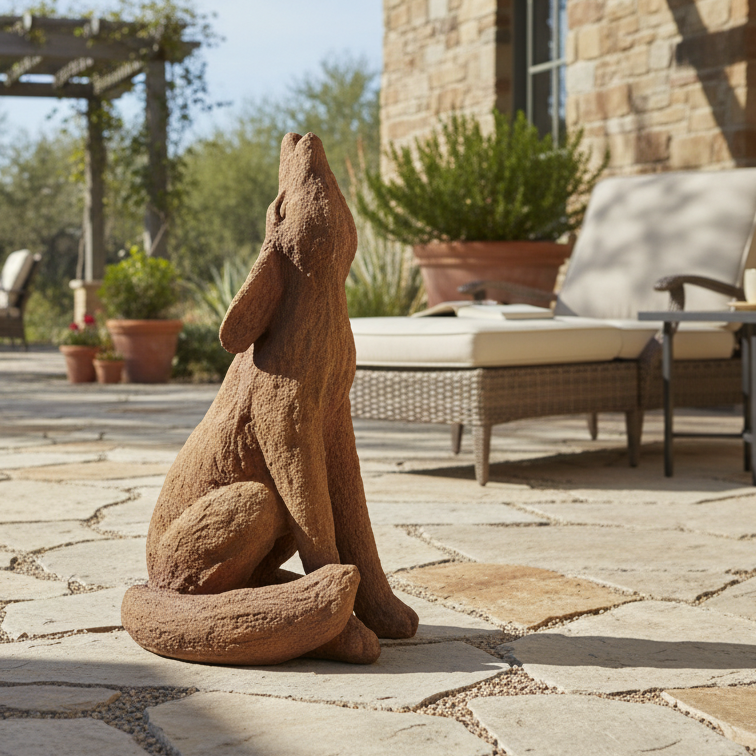 Majestic Coyote Garden Statue – Sandstone Finish Outdoor Décor