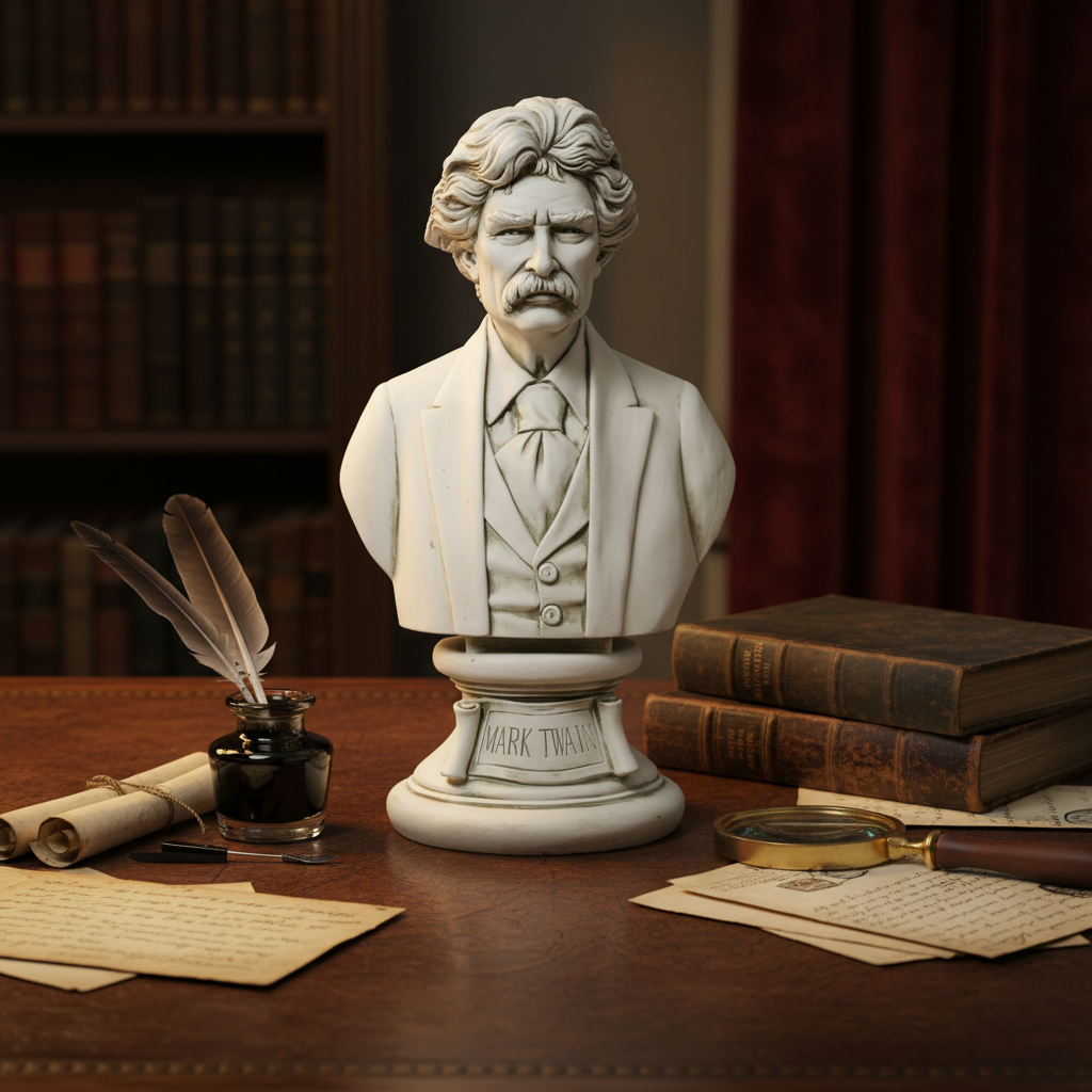 Mark Twain Bust Sculpture | Intellectual Decor for Libraries & Home Offices