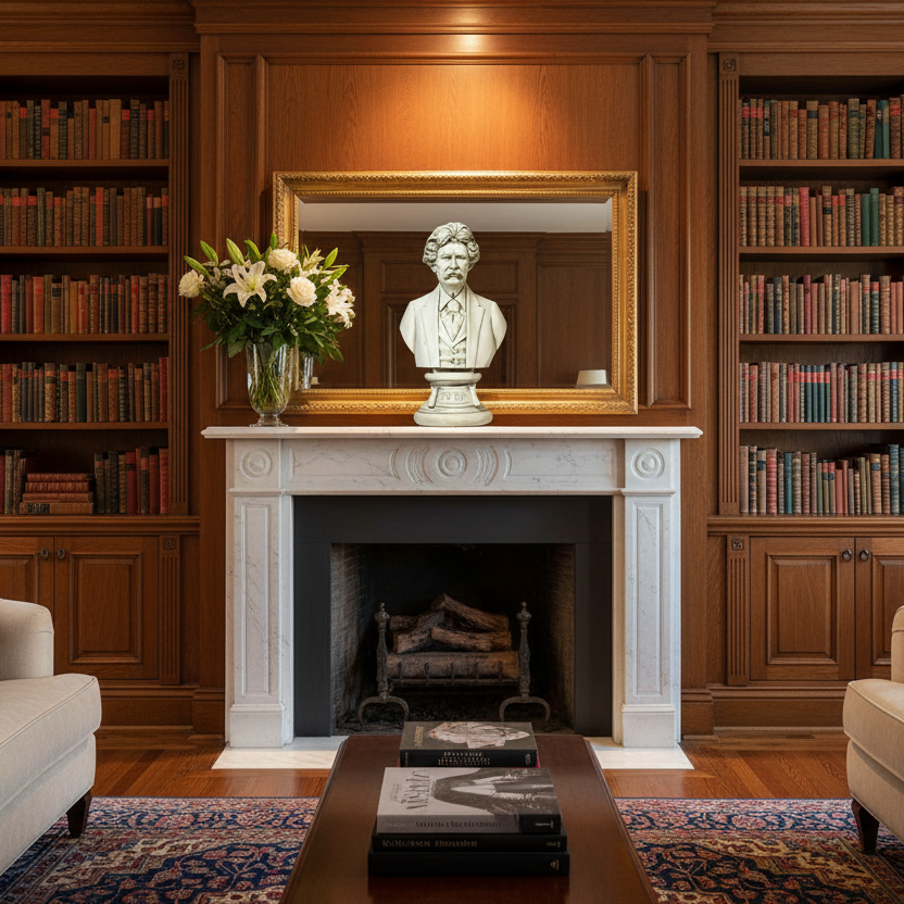 Mark Twain Bust Sculpture | Sophisticated Artistic Accent for Bookshelves
