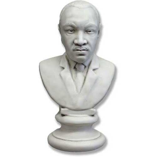 Bust sculpture of a man in formal attire on a white background