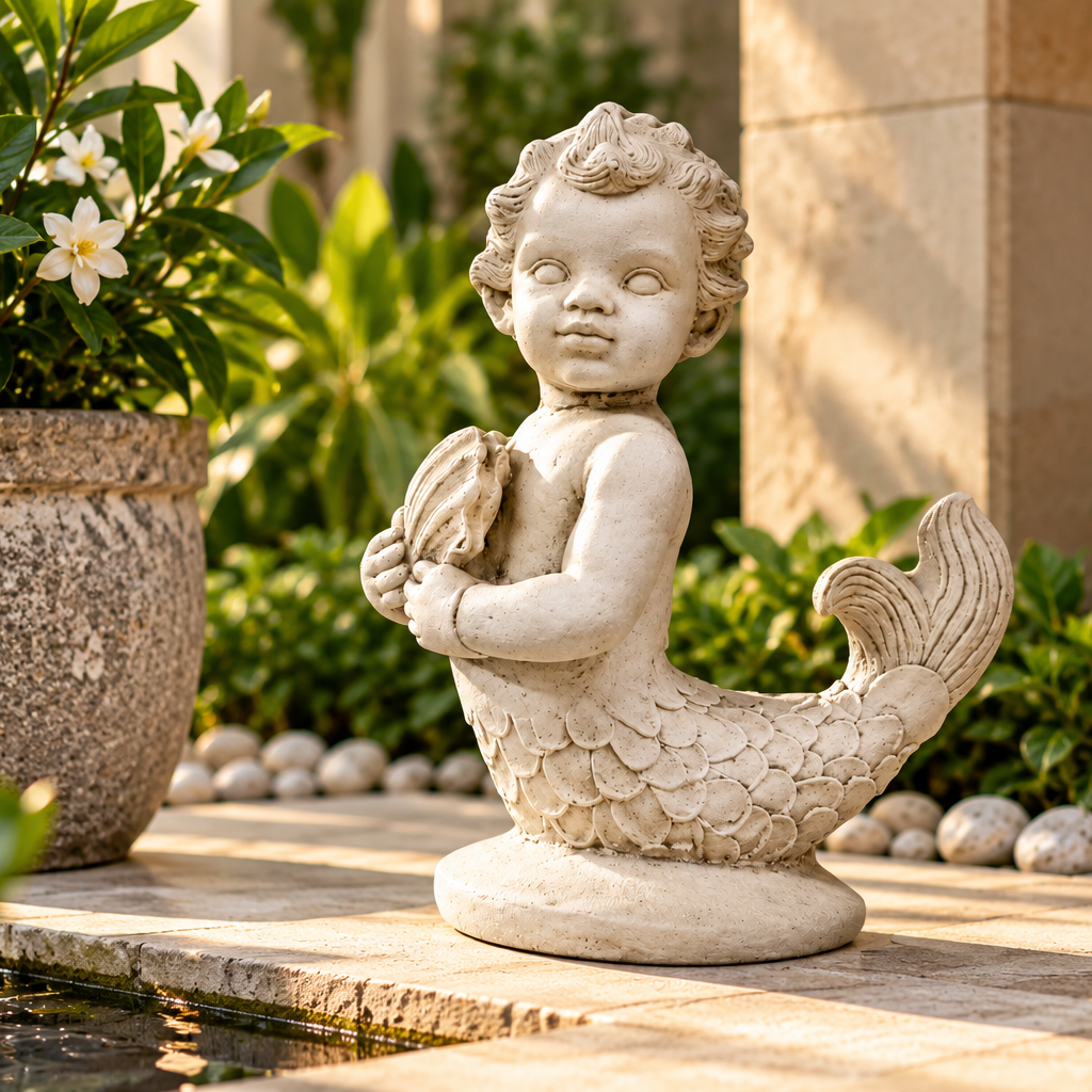 Radiant Aquatic Charm: Merboy 17 Copper Garden Animal Statue
