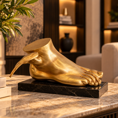 Mercury Foot Sculpture Statue Antique Gold Finish