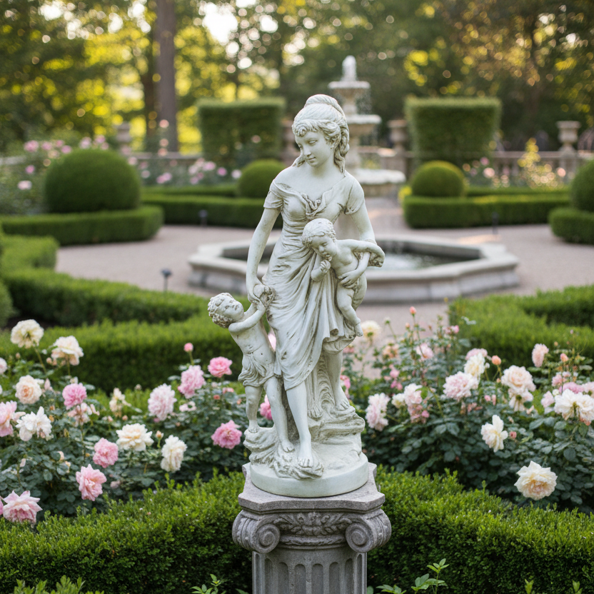Nurturing Love Mother with Children Garden Sculpture 