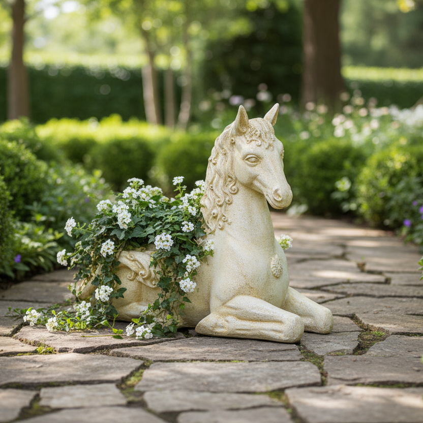 Enchanting Fantasy Horse Planter - Exquisite Garden Animal Statue and Functional Planter