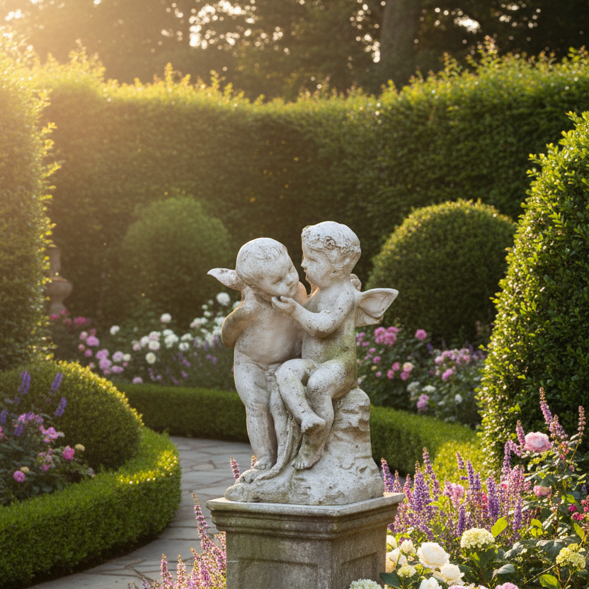 Two Cherubs Playing 21 H Garden Angel Statue