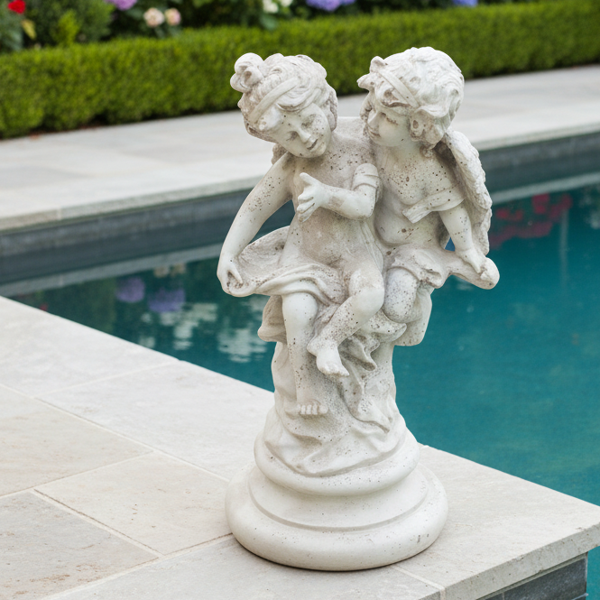 Hera And Eros, Playful Child Angel Home Garden Sculpture Statue