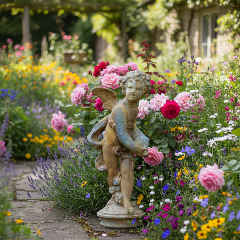 Cupid With Shell 24 Garden Angel Statue