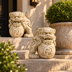 Guardians of Tranquility: Atco Pair Asian/Eastern Display Sculpture Statue