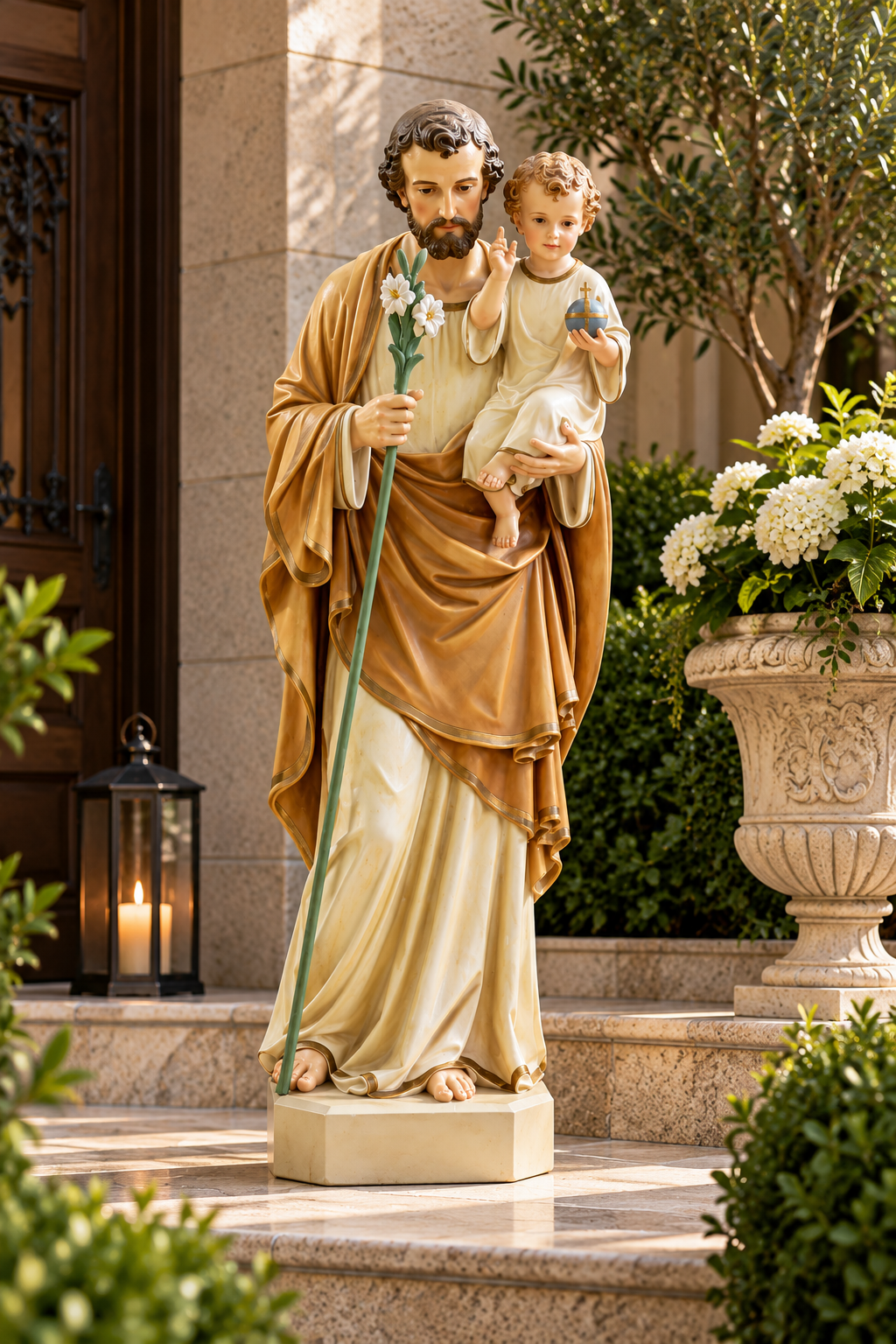 Saint Joseph Child Lily Religious Sculpture Statue