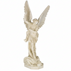 Statue of an angel with outstretched wings on a white background