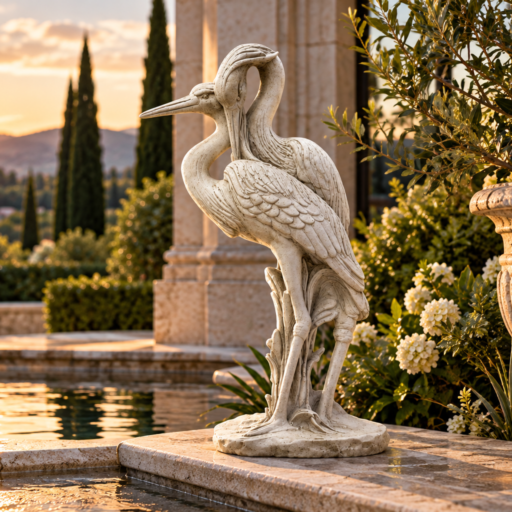 Elegant Crane Duo 24” H: Garden Bird Sculpture Set