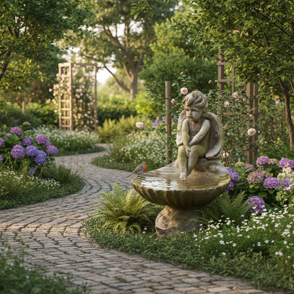 Tranquil Meditating Angel Birdbath Garden Statue