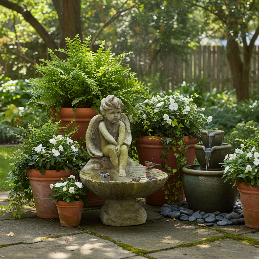 Tranquil Meditating Angel Birdbath Garden Statue