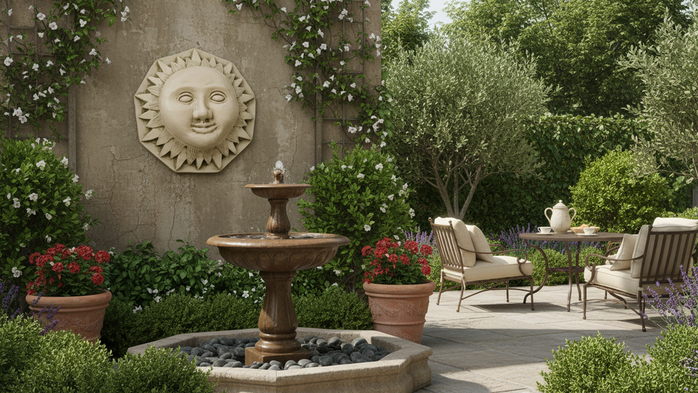 Tuscan Sun Wall Plaque  Handcrafted 12Inch Fiberstone Sculpture for Elegant Interiors