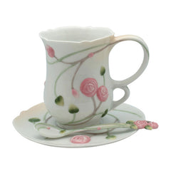  Rose Coffee Cup Set With Spoon, Cup Set, XoticBrands Home Decor