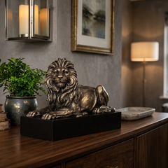 Lion Lying On Plinth Bronze Animal Sculpture