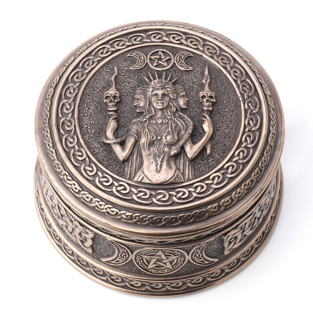Veronese Design 2 1/8 Hoog Hecate Godin van Chthonic Ronde Sieraden Doos Koud Gegoten Gebronsd Resin Handgemaakte Collectibles Wiccan Figurine