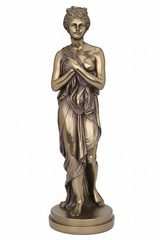Bronze statue of a classical figure on a white background