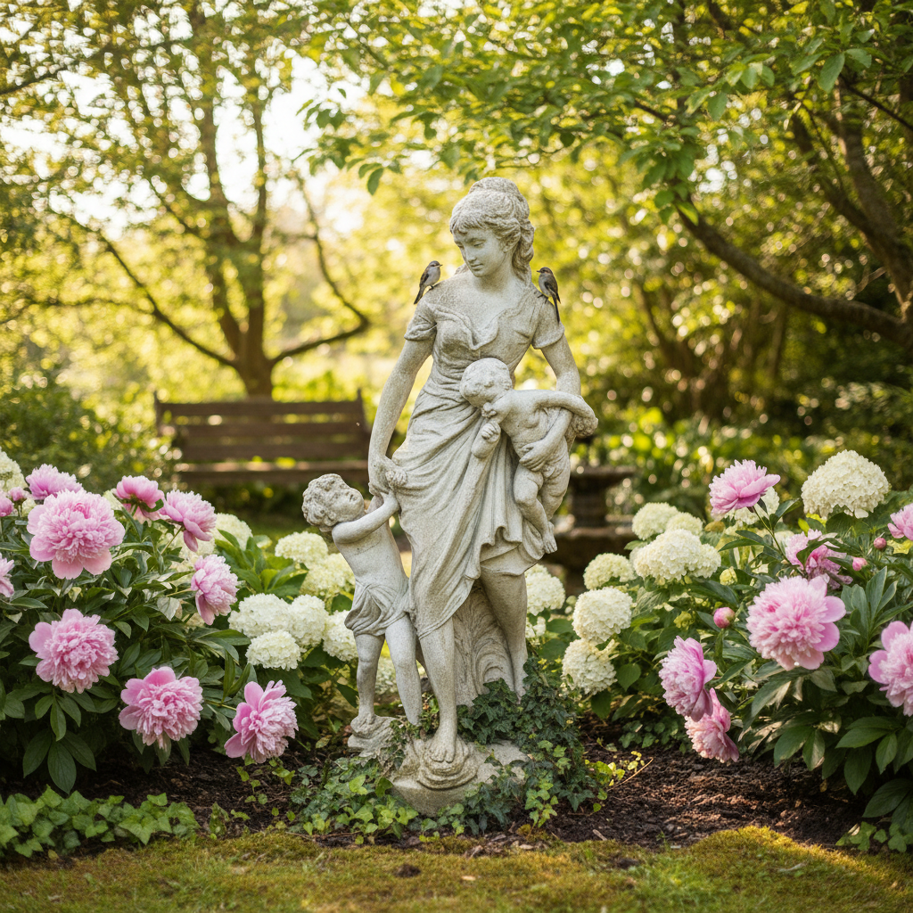 Cherished Moments Garden Sculpture - Endearing Statue Celebrating a Mother with Her Children