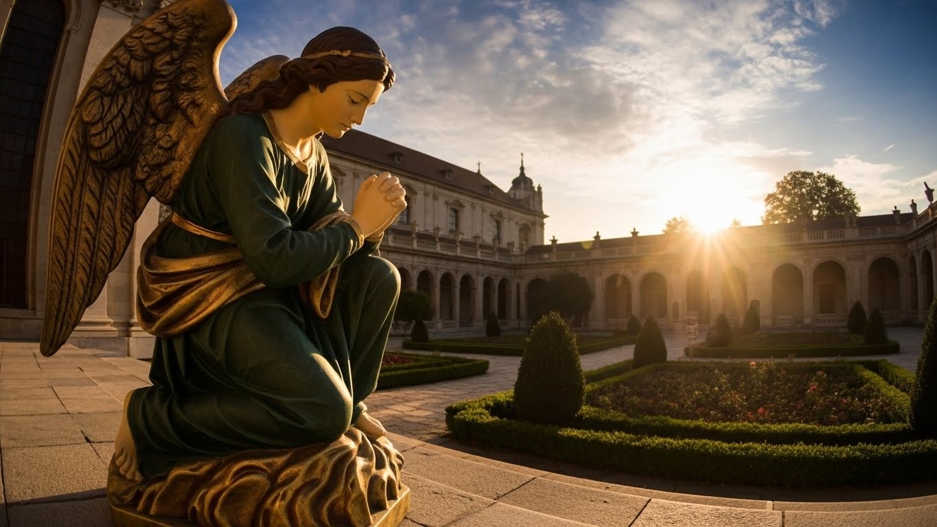 Right 38-Inch Celestial Adoration Angel Praying Statue  | Handcrafted Fiberglass Religious Garden Sculpture