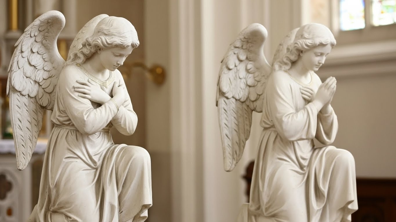Right 38-Inch Celestial Adoration Angel Praying Statue  | Handcrafted Fiberglass Religious Garden Sculpture