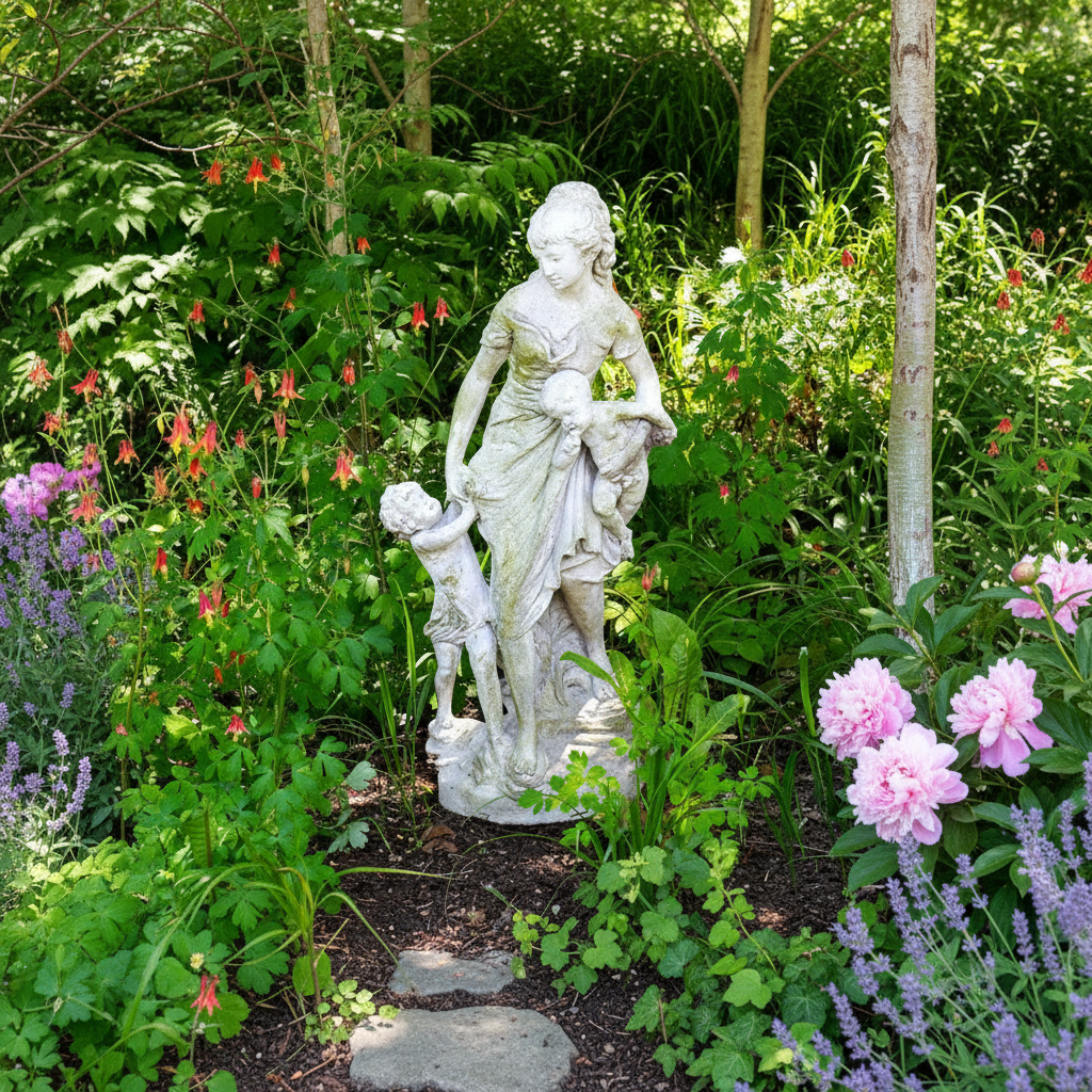 Cherished Moments Garden Sculpture - Endearing Statue Celebrating a Mother with Her Children