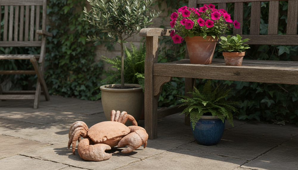 XoticBrands Stone Crab Garden Statue – Autumn Rose Finish
