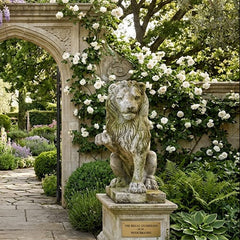 Decorative garden arch with lion statues and floral decorations