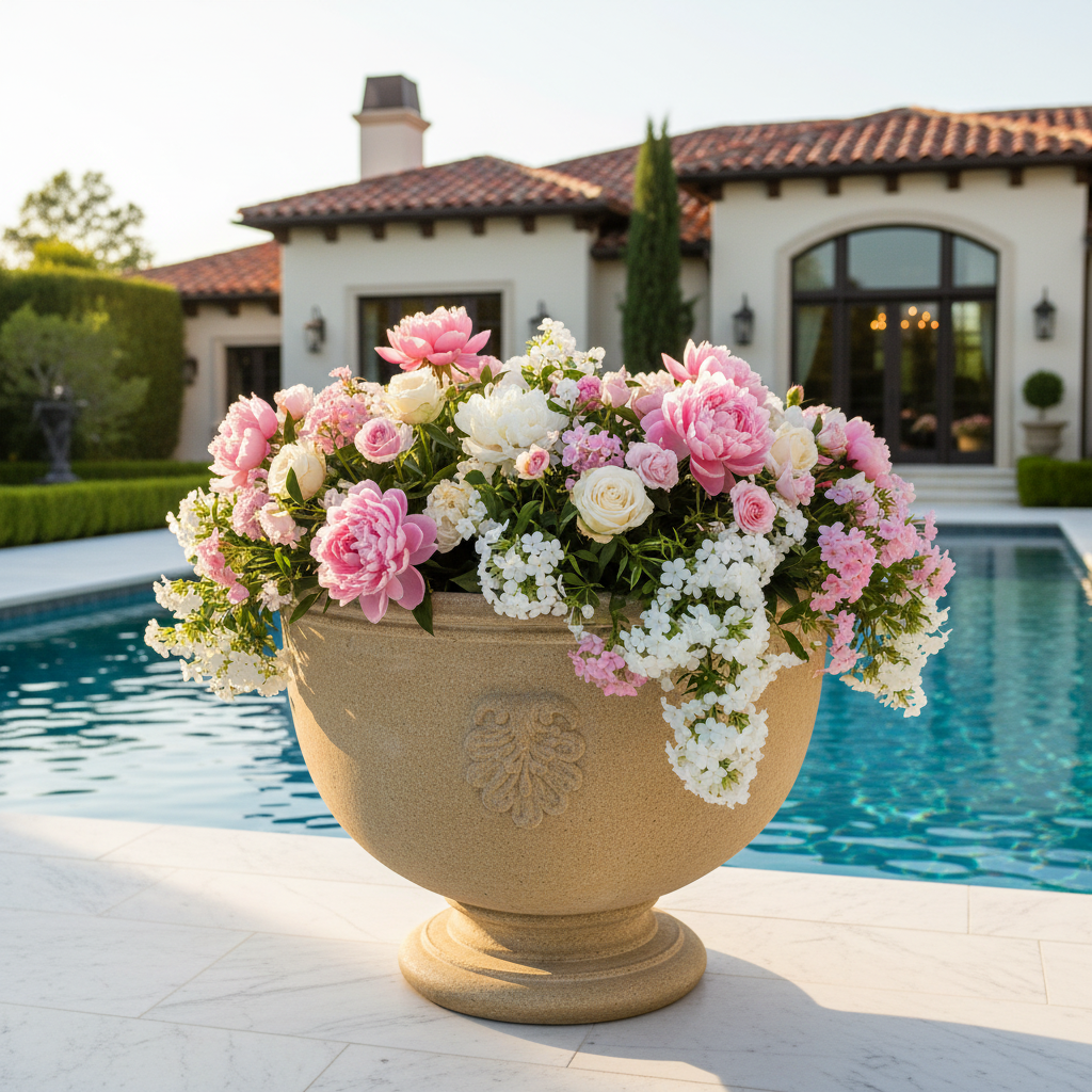 Exquisite French Anduze Wide Urn: Planters Sculpture for Elegant Home Décor