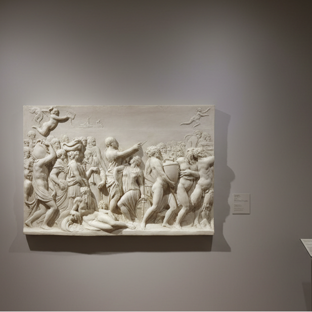 Relief sculpture on a wall in an art gallery