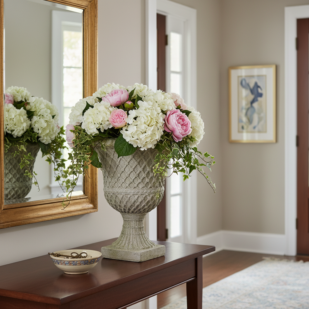 Elegant Lattice Button Urn: Planters Sculpture for Exquisite Home Decor